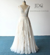 2025 Farbiges Spitze Champage Weiß Hochzeitskleid Brautkleid 32-60 Floral Träger