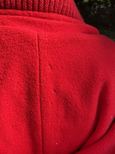 Vintage Gray & Red Wool Hooded Coat With Button Front & Zip-Up Inner Layer - Picture 9 of 12