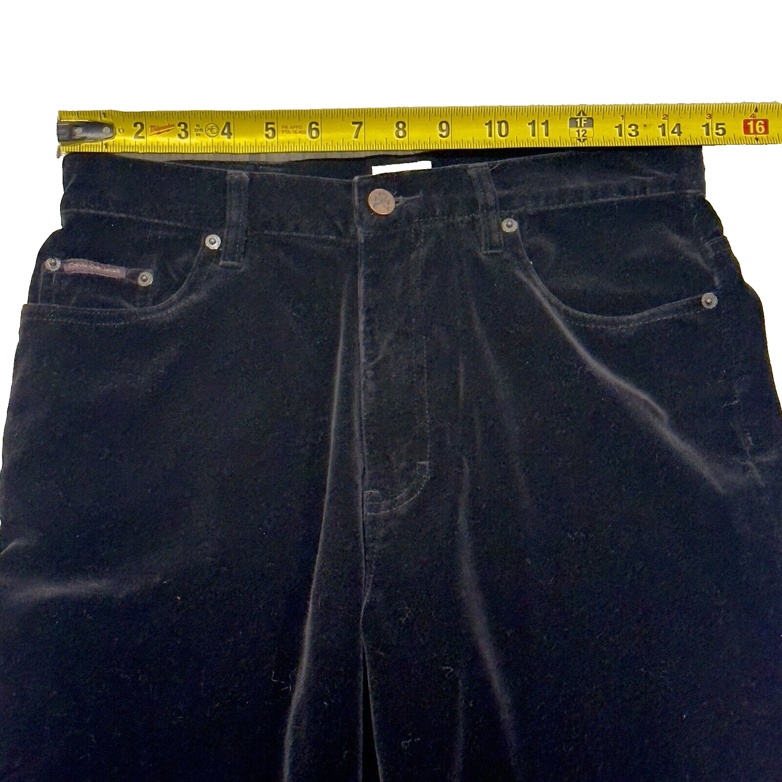 Vintage Calvin Klein Velvet Pants Women's Size 8 Black Crushed Straight Y2K 90s thumbnail 9