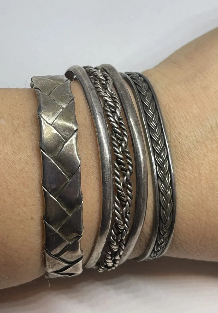 3 Ps Set Vintage Sterling Silver Woven Braided Cuff Bracelet Mexico 65.7 gr