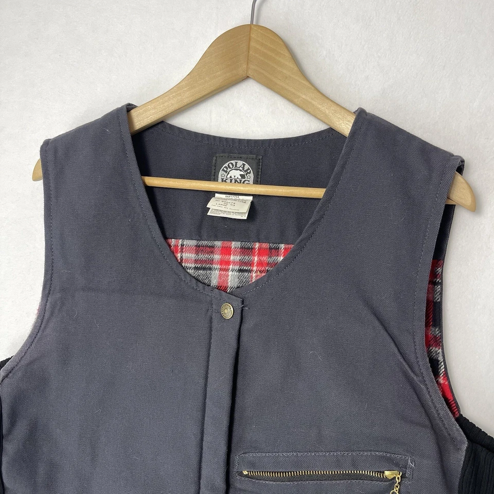 复古 Polar King By Key 抓绒内衬背心女式大号格子拉链户外纽扣 — 第 2/4 张图片