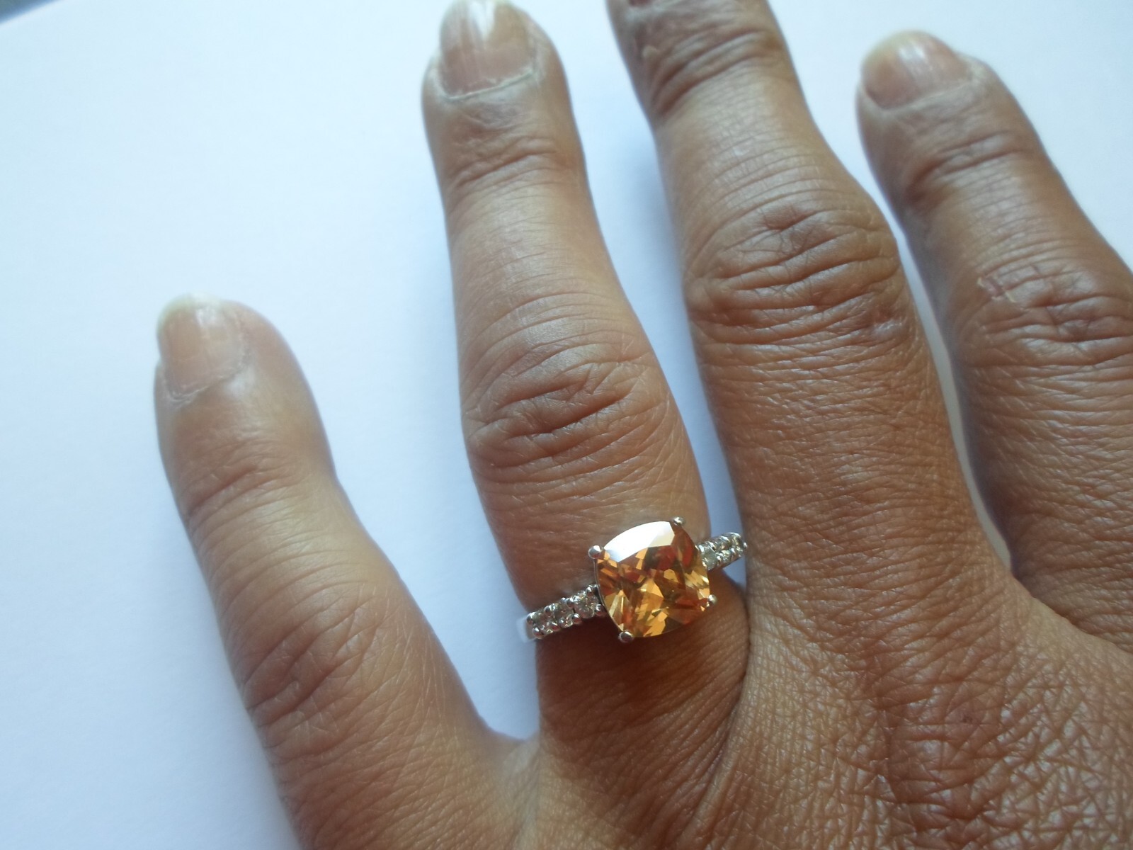 solid silver ring, square orange stone, zirconium… - image 4