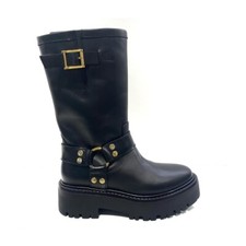 OVyE' - BIKER DONNA IN VITELLO COLOR NERO  FEM3882VIT CON ACCESSORI MET LATERALI