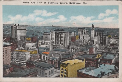 Baltimore, MD: 1918 Bird's Eye View Of Business Centre - Vtg Maryland Postcard