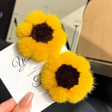 Women's Girls Cute Real Mink Fur Hair Clip Flower Hairpin Bobby Pin Hair Claw