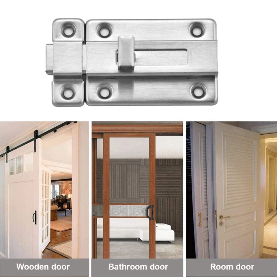 Stainless Steel Door Shed Lock Bolt Cabinet Catches Slide Padlock Clasp Toilet - Image 4 of 4