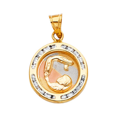 14K Gelbgold Taufe Zirkonia religiöser Anhänger für Halskette oder Kette