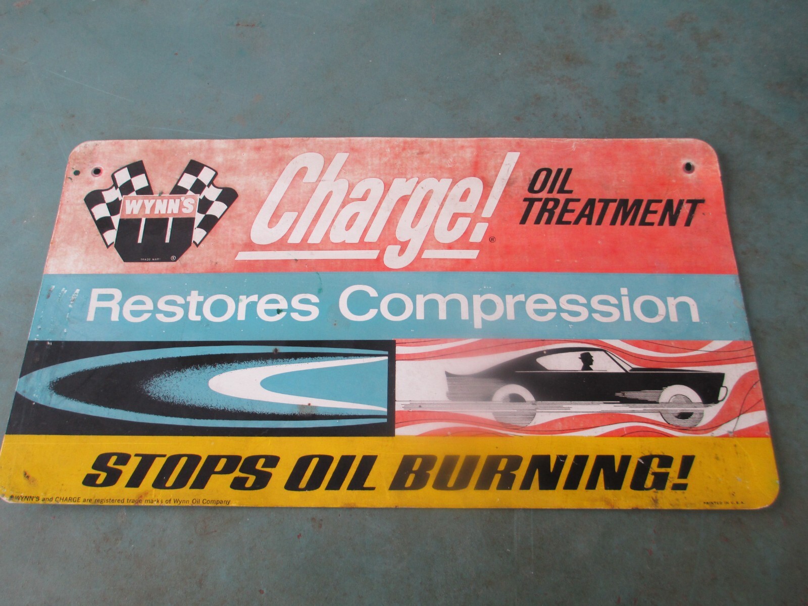 VTG WYNN'S Oil Treatment Sign ORIGINAL SPEED SHOP Graphics HI
