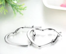 2Pcs Women's Silver Stainless Steel Hollow Heart Hoop Earrings for Ladies