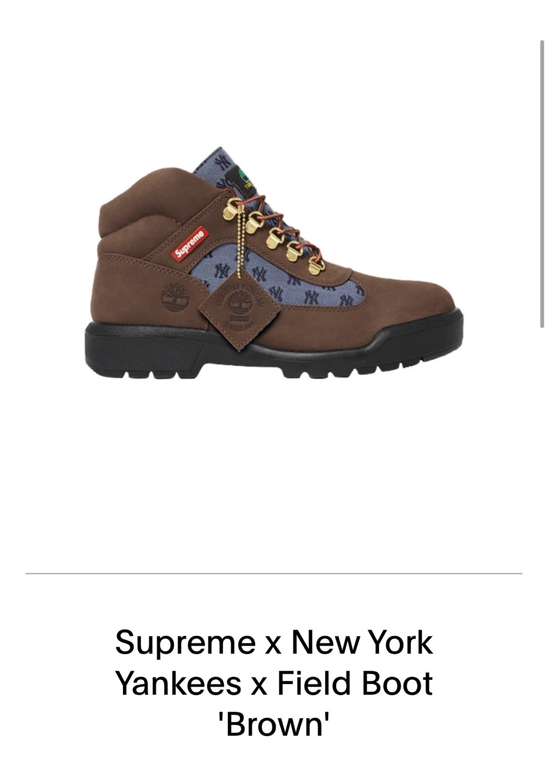 Bottes de campagne Supreme x New York Yankees xTimberland marron taille 12. Livraison rapide 
