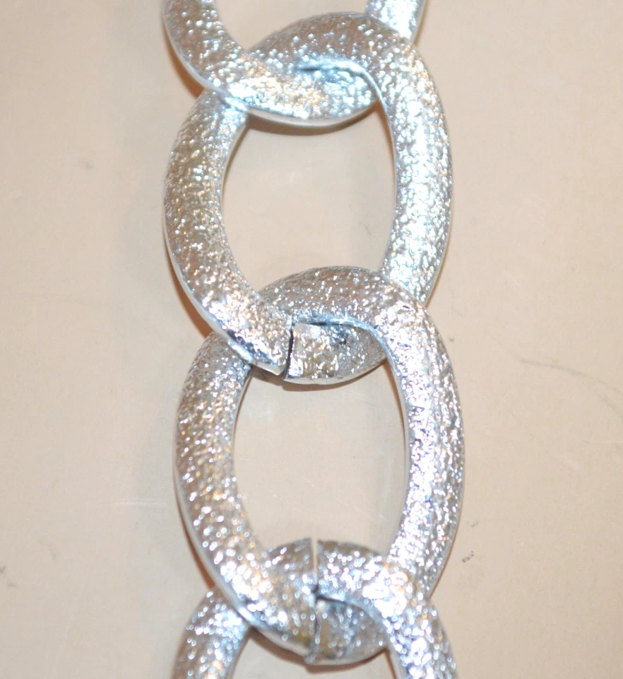 Collana lunga donna catena anelli argento platino alluminio satinati collier UC3 - Immagine 4 di 4