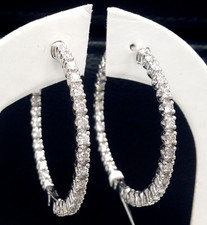 Deal! 6.50CT 100% Natural Round Diamond Inside Outside Hoop Earrings in 14K gold