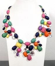 Charming Charlie Rainbow Multi Color Cabochon Bold Statement Necklace 20 in