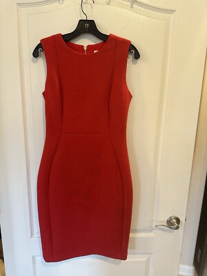 calvin klein red sheath dress Calvin Klein Red Sheath Sleeveless Boat Neck Bow Accent Dress Size 2  CD6C1T89