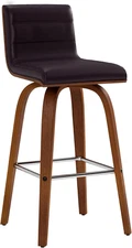 Vienna 26" Counter Height Swivel Brown Faux Leather and Walnut Wood Bar Stool
