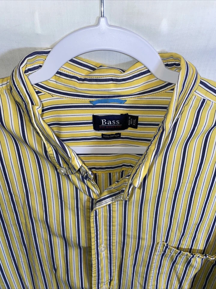 Camisa social masculina baixo tamanho 2XL listrada amarela LS negócios formal festa de saída - Imagem 3 de 4