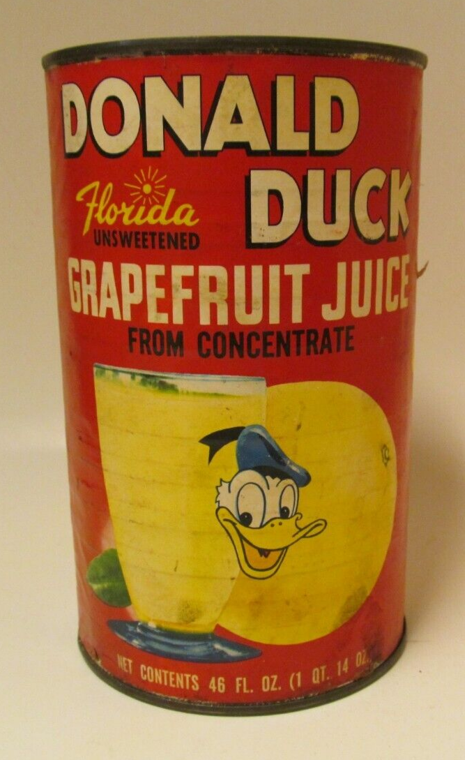 Donald Duck grapefruit juice 46 oz. paper label can, early 1960s