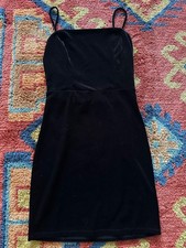 Urban Outfitters Black Velvet Short Strappy, Tie Back Dress S