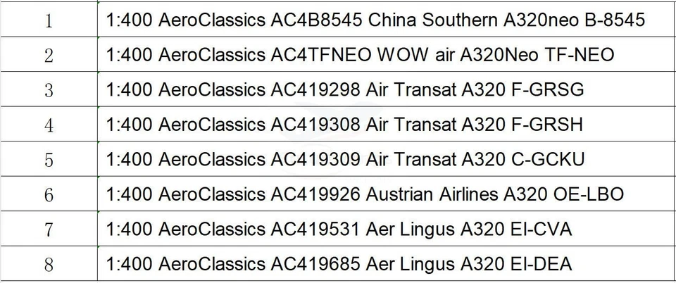 1:400 AeroClassics A320 China Southern/WOW/Air Transat/Austrian/+Tractor - Image 2 of 3