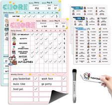 Magnetic Kids Chore Chart for 2 Kids Blue  Pink, Dry Erase Routine Chart for Ki