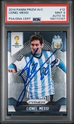 Lionel Messi Signed 2014 Panini Prizm World Cup Soccer #12 PSA/DNA 9/10 AUTO