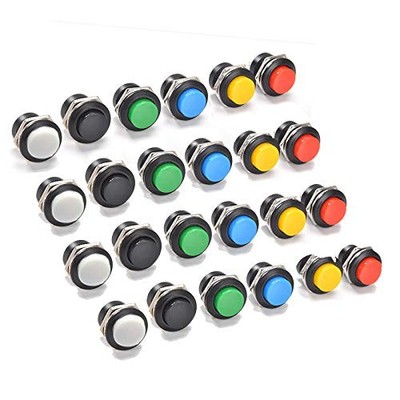 24Pcs 16MM Momentary Push Button on Off Switch Assorted Red Green Yellow Blue