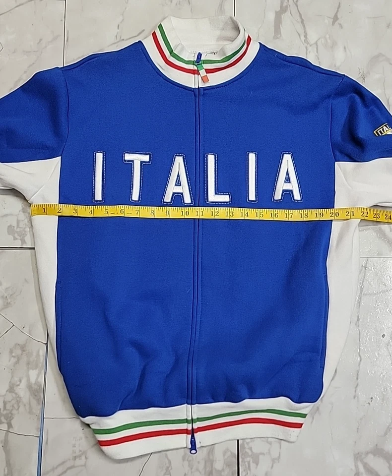 复古 Polifemo Italia 条纹刺绣夹克蓝色白色夹克男式 XL — 第 3/4 张图片