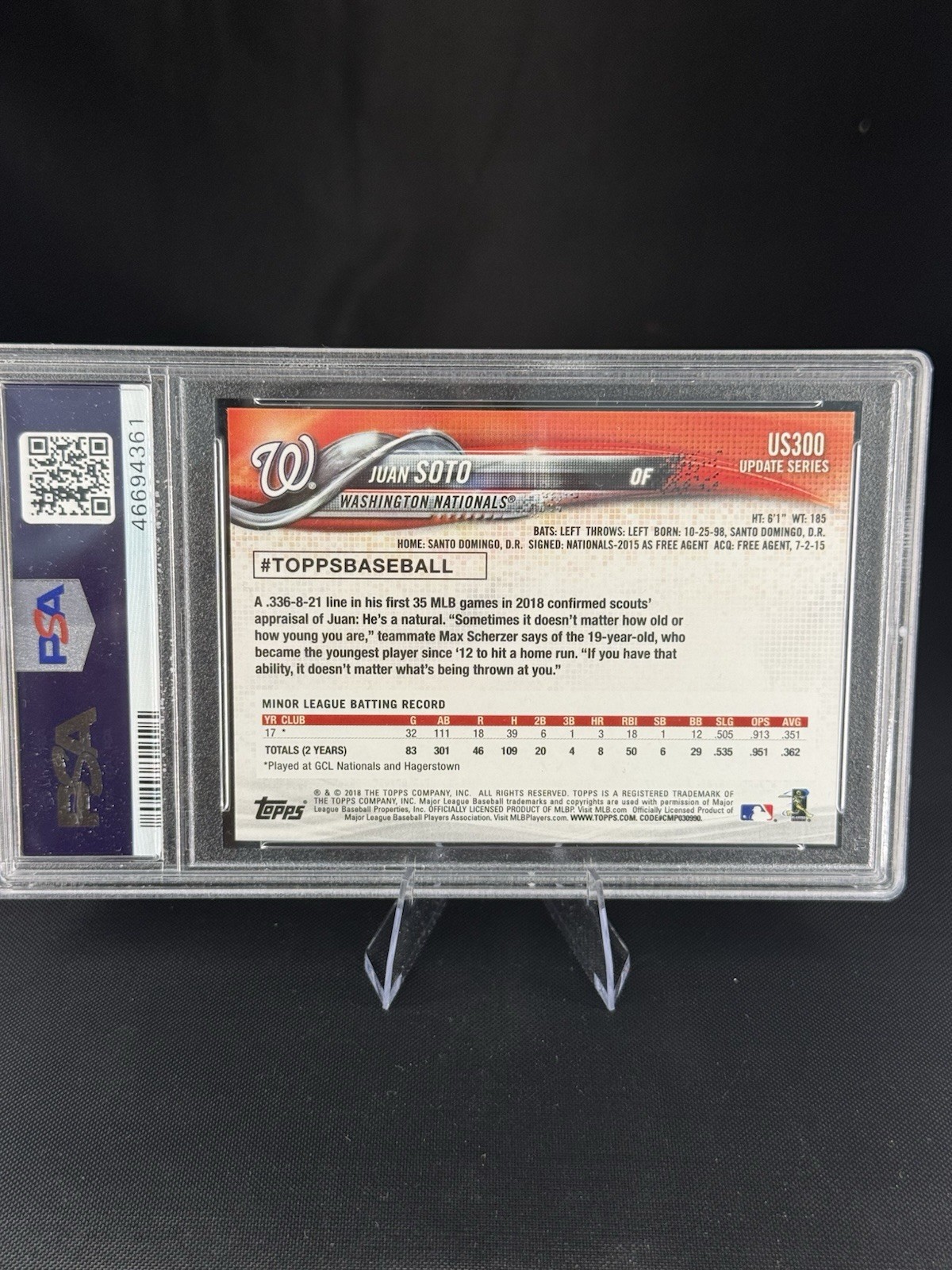  2018 Topps Update Juan Soto RC batting PSA 9￼ view 4