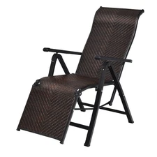 Outdoor Rattan Folding Lounge Chair Recliner Back Adjustable Beach Yard Pool