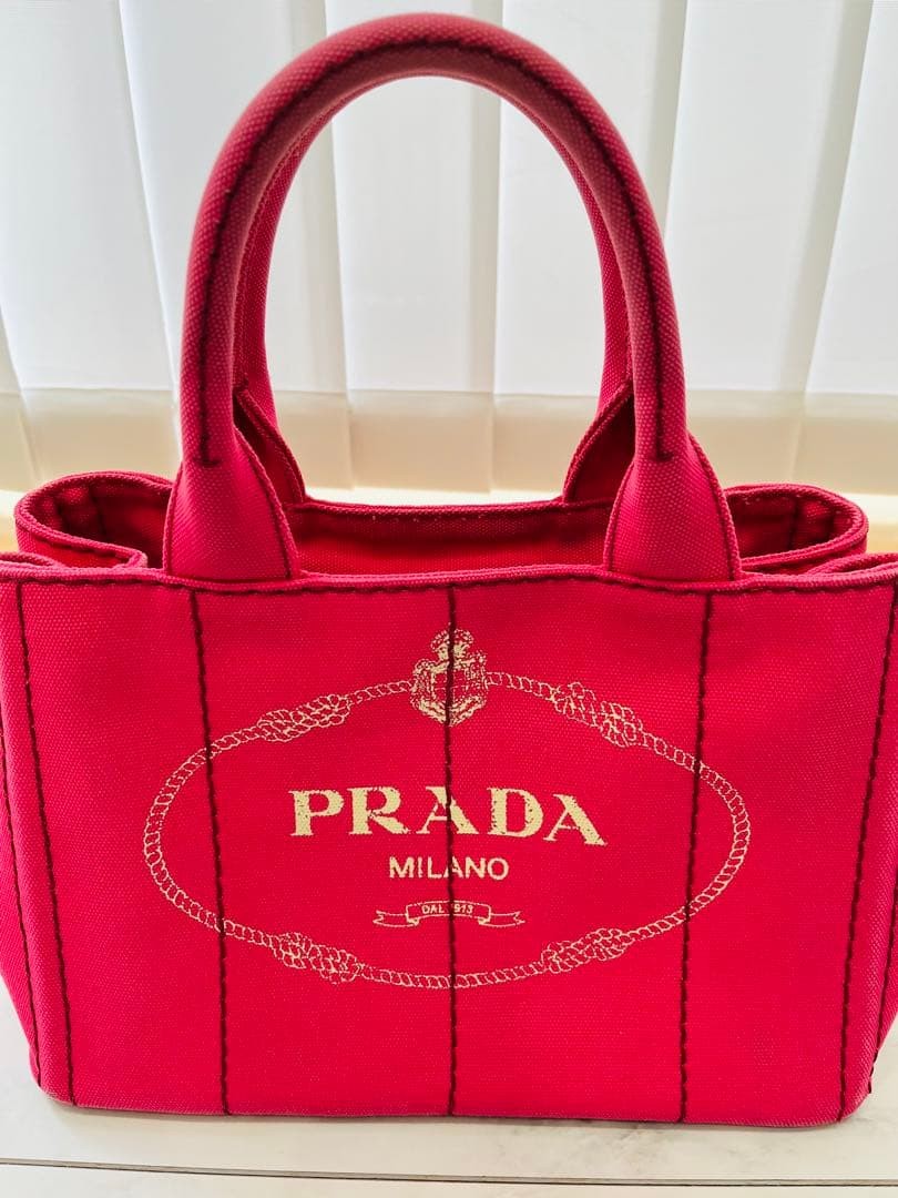 PRADA Canapa Tote Pink Tote Bag with Shoulder Strap S thumbnail 2