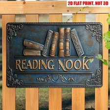 Vintage Reading Nook Wall Decor Bookshelf Metal Tin Signs Book Room Reader Gifts