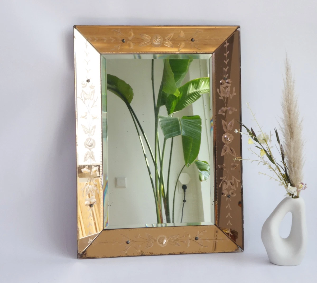 ヴィンテージ ヴェネチアン 壁掛けミラー　オーバル　ピンクフラワー 縦71横47 Glass Antique Pink Antique Mirrors for sale | eBay
