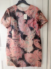 $428 NEW Kate Spade Regal Plumes Jacquard Pink Turquoise Black Shift Dress sz 8