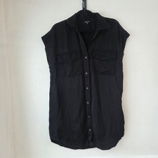 Madewell Black Utility Button Front Mini Dress Linen Blend Women's S