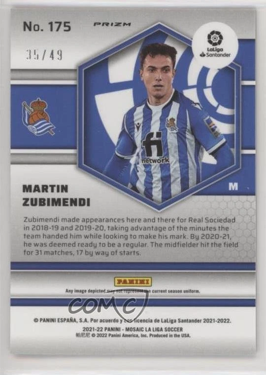 2021-22 Panini Mosaic La Liga Purple Mosaic Prizm /49 Martin Zubimendi #175 - Image 2 of 2