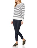 Amazon Essentials Damen Sweatshirt French-Terry-Fleece Rundhals Marineblau/Weiß