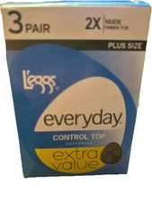 L'eggs Everyday Control Top Pantyhose Nude 2X Sheer Toe New in Box Sealed