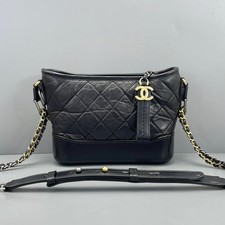 AUTH CHANEL Gabrielle Small Black Leather Hobo Crossbody Shoulder Bag