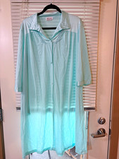 Vintage Vanity Fair Aqua Nightgown Robe Housecoat USA Women's Large Long Snap