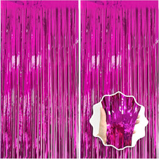 2 Pack Hot Pink Backdrop Party Decorations Tinsel Foil Fringe Curtain Backdrop S