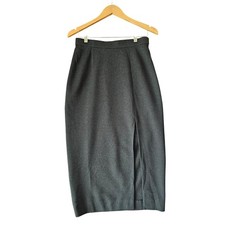 DONNA KARAN Black Label Vintage Dark Gray Wool Midi Pencil Skirt w/ Slit 12