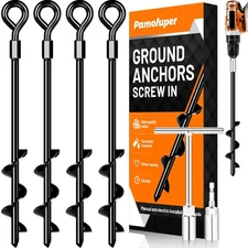 Ground Anchors Screw in, Heavy Duty Tent Stakes Trampoline Anchors 4Pack, Gro...