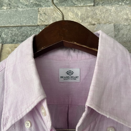 Beans Plus Beans Heart Pink Linen Short Skeeeve Button Shirt Mens Small - Picture 3 of 9
