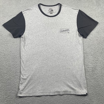 Quick Silver Mens Shirt XL Heathered Gray Black Sleeve Trim Back Hit Skater Surf