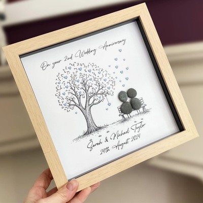 Personalisierte Kiesel Kunst 2. Hochzeitstag Geschenk Andenken 2 Jahre Geschenk