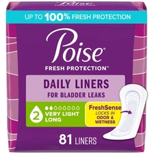 Daily Incontinence Panty Liners, 2 Drop Very Light Absorbency, Long, 81 Count