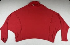 We The Free By Free People Oversized Ribbed Sweater Sz L Red Long Bat Sleeve
