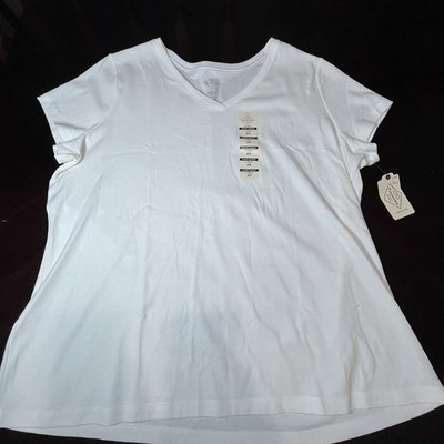 NEW! St. John s Bay Women s 2X Shirt V Neck White Short Sleeve Plus Size Top NWT