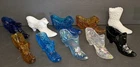 10pc Fenton Glass Slipper Shoe Lot, Cat Head, Cabbage Rose, Daisy Button,Hobnail