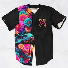 Excision Floral T Rex EDM Festivals Baseball Jersey